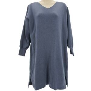 Attrangs Womans size One size Long Sleeve Midi Sweater Dress V-Neck Blue Gray